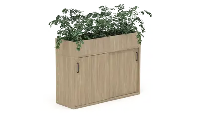 Office storage cupboard with planter box on top